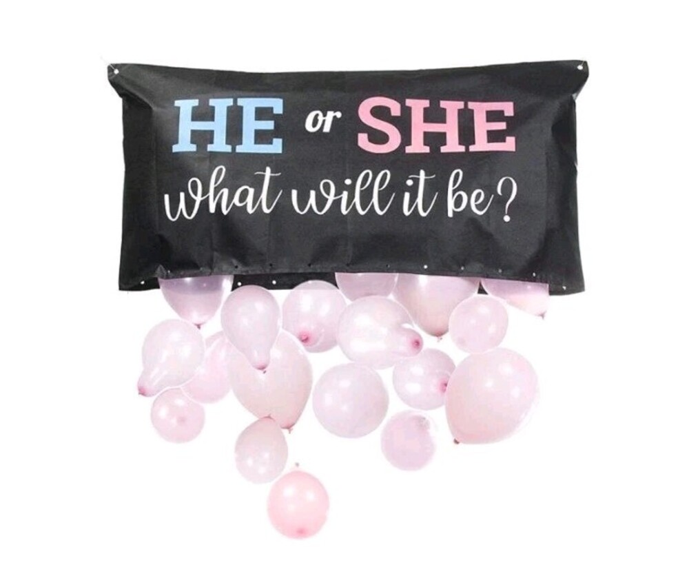 Gendr Revl Balloon Drop Bag He or She Pink & Blue Balloons, Dad To Be,mom To Be